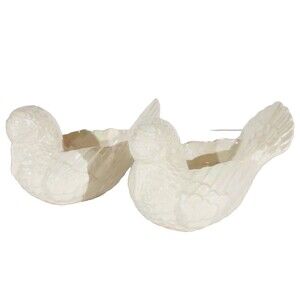 Vtg Tealight Candle Holder Pair Turkey Bird White Lusterware Pearlescent *Chip